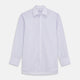 The Turnbull & Asser Lilac Stripe Cotton Regular Fit Mayfair Shirt features thin white and lilac stripes, a T&A collar, and buttoned cuffs, shown laid flat on a white background.