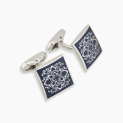 Blue Floral Square Cufflinks Image 3