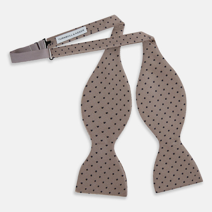 Navy and Taupe Micro Dot Silk Bow Tie Image 1