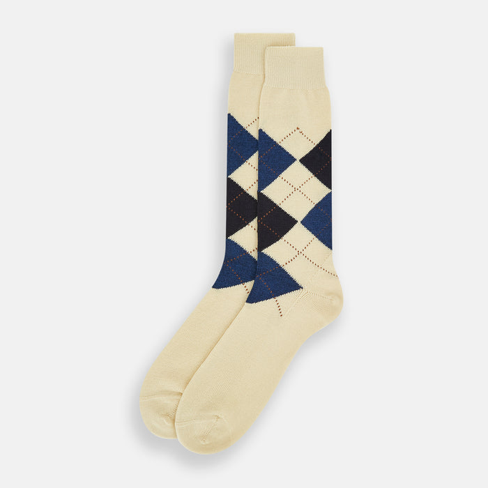 Vanilla Wool Check Mid-Length Socks Image 1