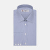 View 1 of product The Turnbull & Asser Blue Fine Bengal Stripe Shirt features a classic T&A collar, 3-button cuffs, and white buttons, crafted from fine cotton and displayed against a crisp white background.