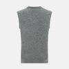 View 3 of product Turnbull & Asser's Grey Melange V-neck Cashmere Vest features classic ribbed trim at the neck, armholes, and hem—an elegant addition to any gentleman’s wardrobe, shown here against a plain white background.