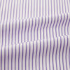 View 6 of product The Turnbull & Asser Purple Shadow Stripe Mayfair Shirt features a long-sleeve button-up design with thin vertical blue and white stripes, a T&A collar, and buttoned cuffs, shown on a plain white background.
