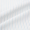View 6 of product The Teal Double Stripe Mayfair Shirt by Turnbull & Asser is a long-sleeved, button-up shirt with thin teal stripes, a pointed collar, and buttoned cuffs—an essential piece for any gentleman’s wardrobe, shown laid flat on a white background.