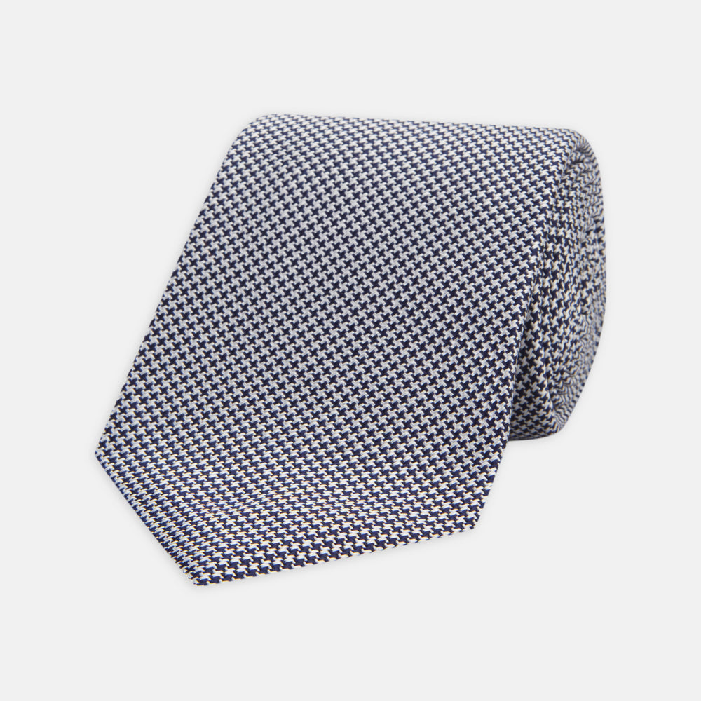 Seven-Fold Navy & White Houndstooth Silk Tie