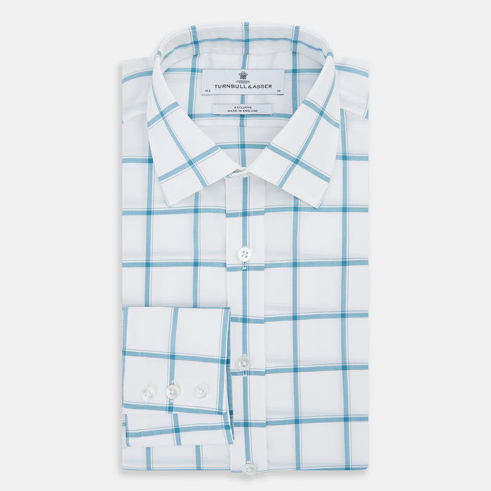 Turquoise Grid Check Mayfair Shirt Image 4
