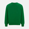 View 8 of product The Turnbull & Asser Grass Green Cashmere Round Neck Jumper features long sleeves, ribbed cuffs, collar, and hem, shown on a white background.