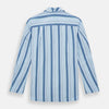 View 3 of product The Blue Baiadera Stripe Pyjama Shirt by Turnbull & Asser features long sleeves, a chest pocket, and a notched collar for an elegant nightwear look, shown on a white background.