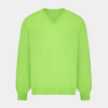 View 1 of product The Turnbull & Asser Bright Green Cashmere V-Neck Jumper, a long-sleeved knitwear piece, is showcased against a plain light gray background.