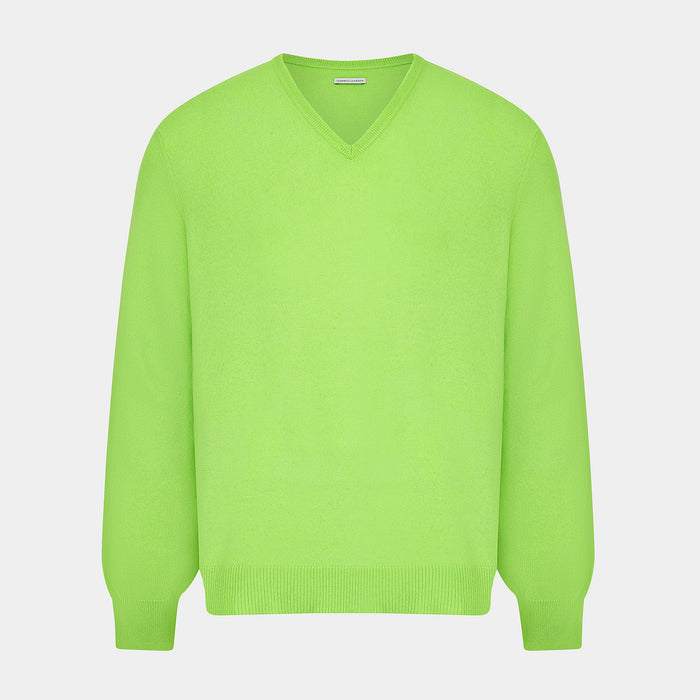 Bright Green Cashmere V-Neck Jumper