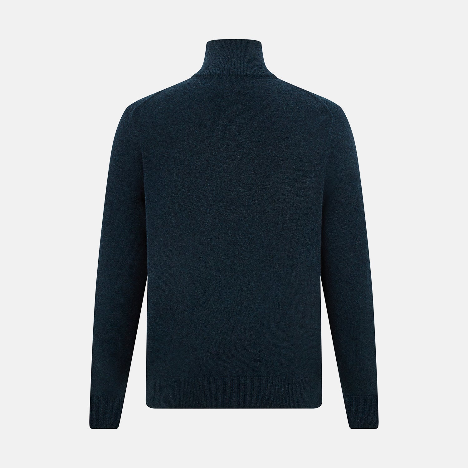 View 3 of product A dark green melange cashmere half-zip jumper by Turnbull & Asser, featuring a long-sleeve, mock neck design with a simple, classic look and no visible patterns or logos, displayed against a plain white background.