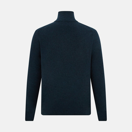 Dark Green Melange Half-Zip Cashmere Jumper Image 2