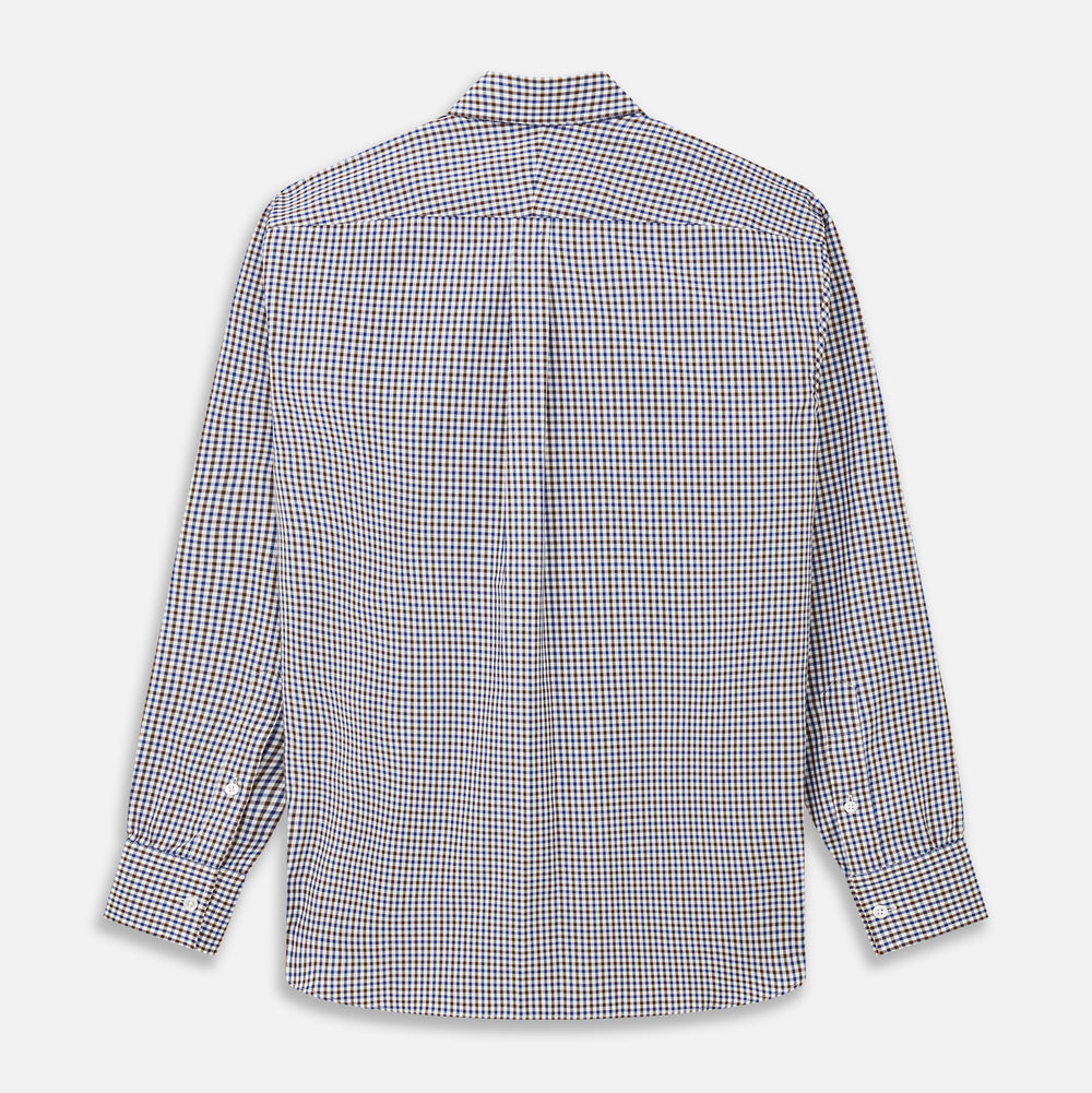 A must-have for any men's wardrobe, the Turnbull & Asser Brown and Blue Cotton Multi Check Weekend Fit Finch Shirt features long sleeves, button-down design, collar, and buttoned cuffs in a stylish check pattern.