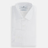 View 4 of product The Turnbull & Asser White Superfine Oxford Cotton Shirt features a T&A collar and 3-button cuffs—ideal for elegant evening attire, shown against a white background.