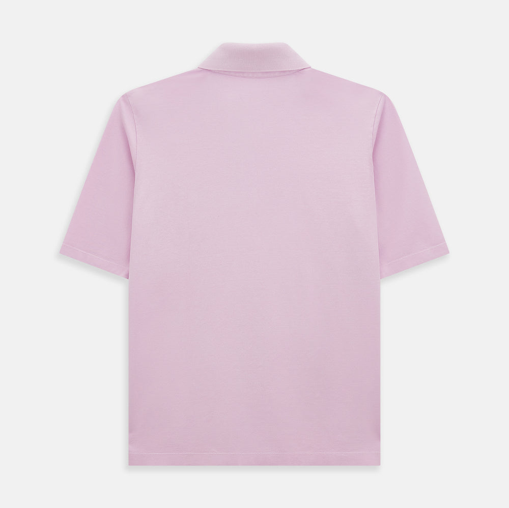 The Turnbull & Asser Pink Polo Shirt is a men's cotton polo with short sleeves, a collar, three dark buttons, and a chest pocket with a button, shown laid flat on a white background.
