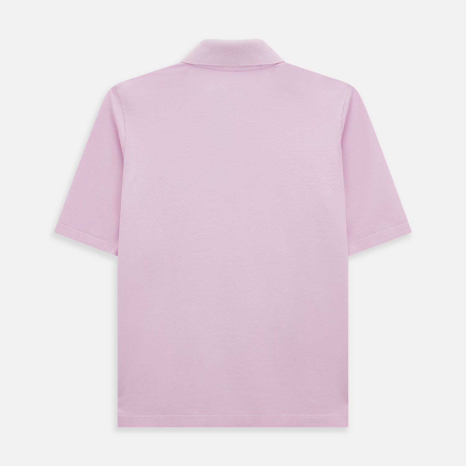 View 3 of product The Turnbull & Asser Pink Polo Shirt is a men's cotton polo with short sleeves, a collar, three dark buttons, and a chest pocket with a button, shown laid flat on a white background.