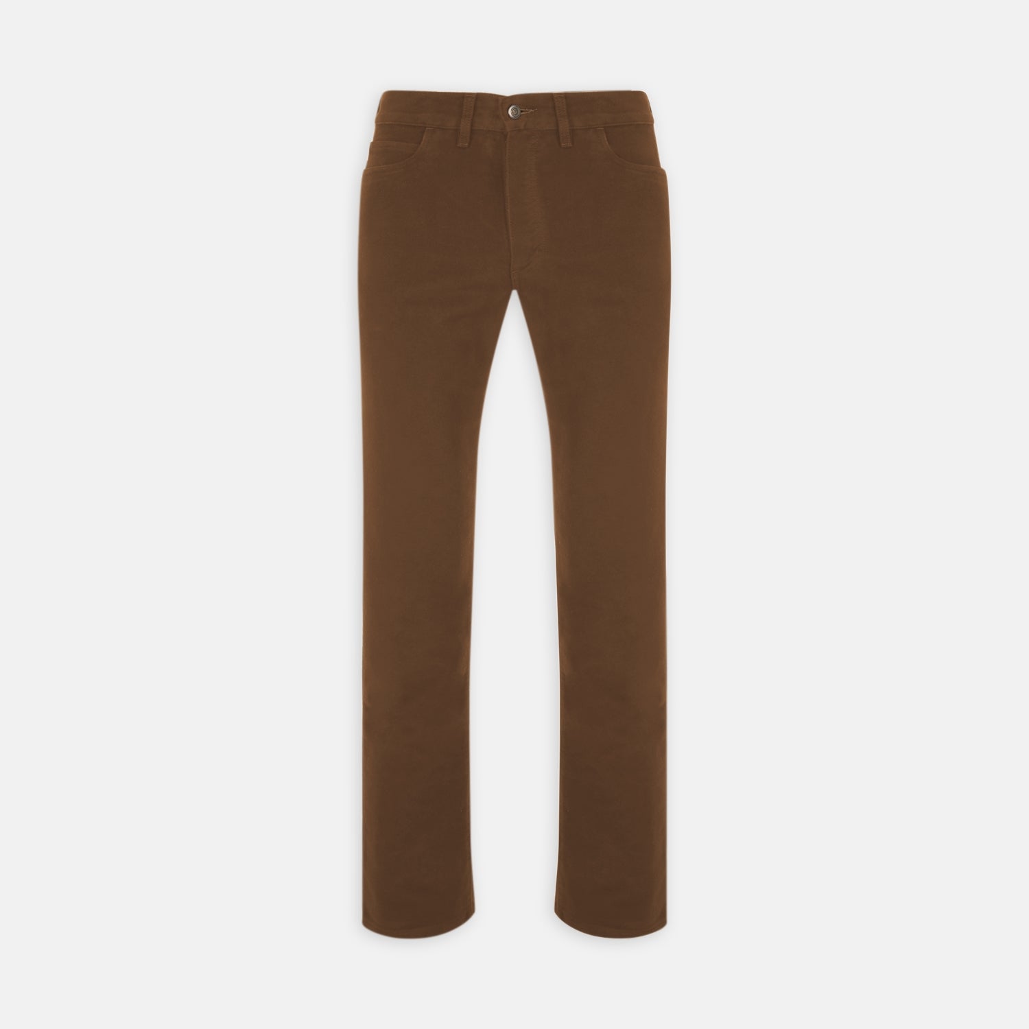View 1 of product A pair of yellow cotton plain 5 pocket jeans by Turnbull & Asser, featuring a button and zip closure, displayed on a plain white background.