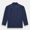 View 5 of product Turnbull & Asser Navy Silk Pyjama Set, laid flat on a white background, includes a long-sleeve button-up shirt with chest pocket and drawstring pants.