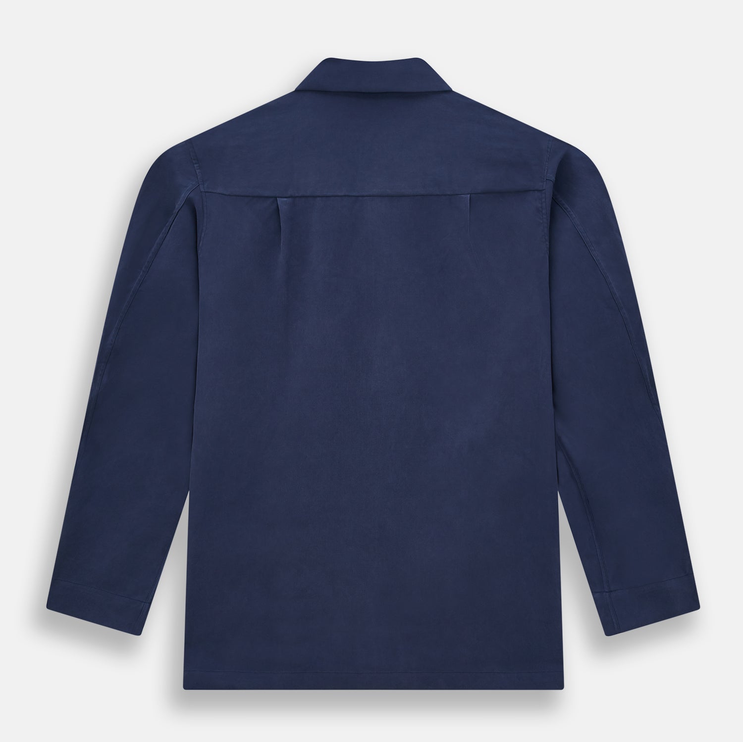 View 5 of product Turnbull & Asser Navy Silk Pyjama Set, laid flat on a white background, includes a long-sleeve button-up shirt with chest pocket and drawstring pants.