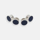 Turnbull & Asser's Navy Circle Dress Studs, a set of four sterling silver cufflinks with dark blue oval faces, are the ideal gentleman's accessory—timelessly sophisticated and perfect for elevating any formal look.