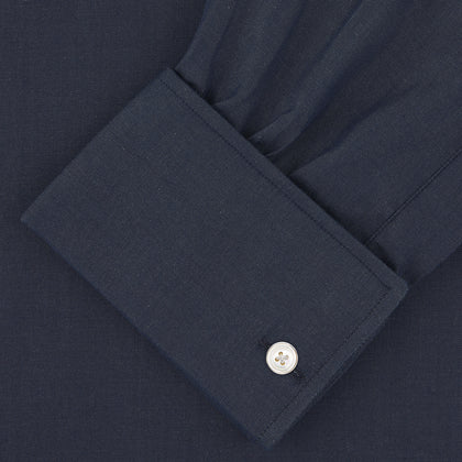 Dark Blue Denim-Cashmere Shirt with T&amp;A Collar and Double Cuffs Image 3