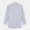 View 5 of product The Turnbull & Asser Pale Blue and Yellow Stripe Cotton Regular Fit Mayfair Shirt is a long-sleeve, button-down formal shirt for men, shown on a plain white background.