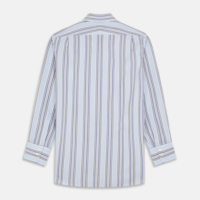 Pale Blue and Yellow Stripe Cotton Regular Fit Mayfair Shirt Image 4