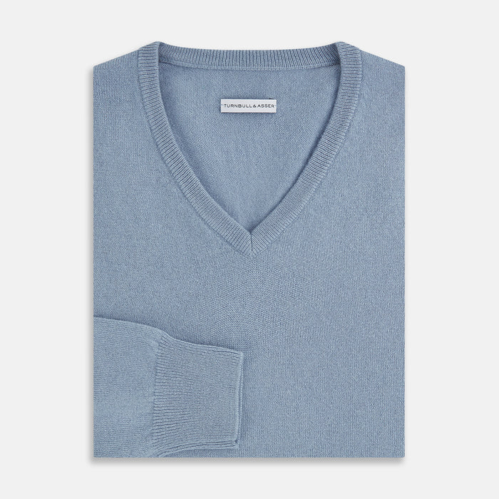 Frost Blue Cashmere V-Neck Jumper Image 3