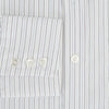 View 4 of product The Turnbull & Asser Blue Multi-Tone Double Pinstripe Mayfair Shirt, crafted from premium Italian cotton with a pointed collar, buttoned cuffs, and long sleeves, is shown on a plain white background.