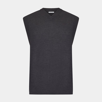 Brown Fine Merino V-Neck Vest Image 3