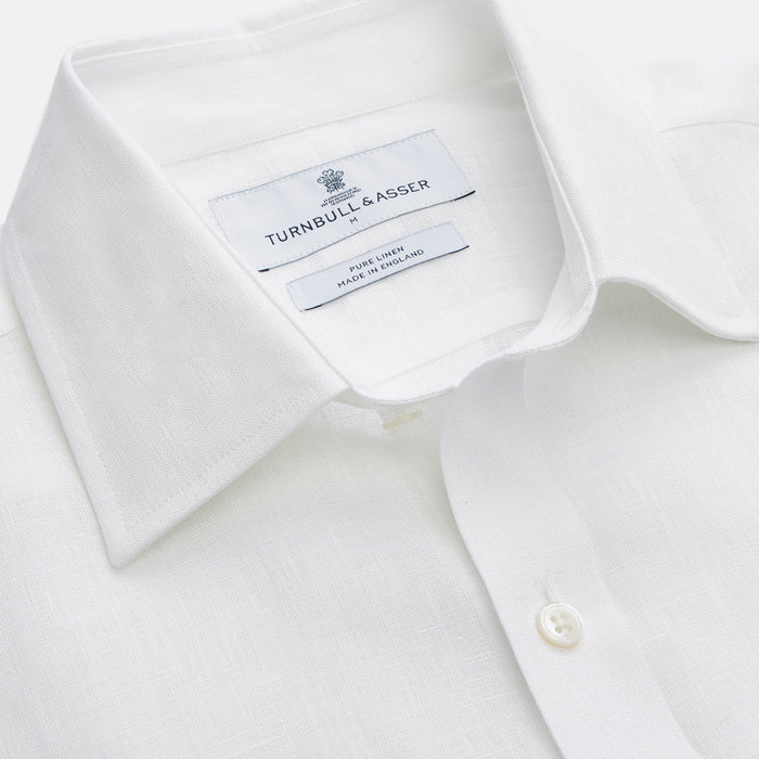 White Weekend Fit Linen Finch Shirt With Derby Collar And Chest Pocket Image 1