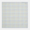 View 3 of product The Yellow Multi Double Grid Check Hand-Rolled Handkerchief by Turnbull & Asser is handcrafted in England, featuring a colorful check pattern with evenly spaced blue, green, yellow, and purple lines.