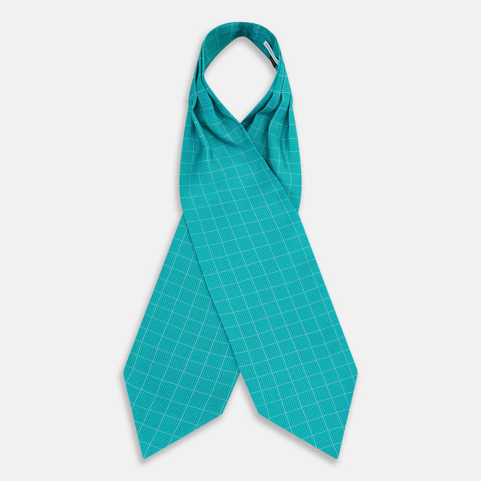 Turquoise Dotted Check Pattern Printed Silk Cravat Image 2