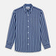 The Turnbull & Asser Navy Multi Stripe Cotton Weekend Fit Suffolk Shirt features vertical blue and navy stripes, a chest pocket, buttoned cuffs, and a classic buttoned Dorset collar.