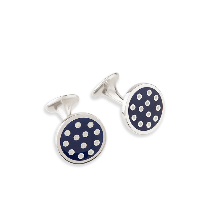 Navy Spotted Circle Enamel Cufflinks Image 3