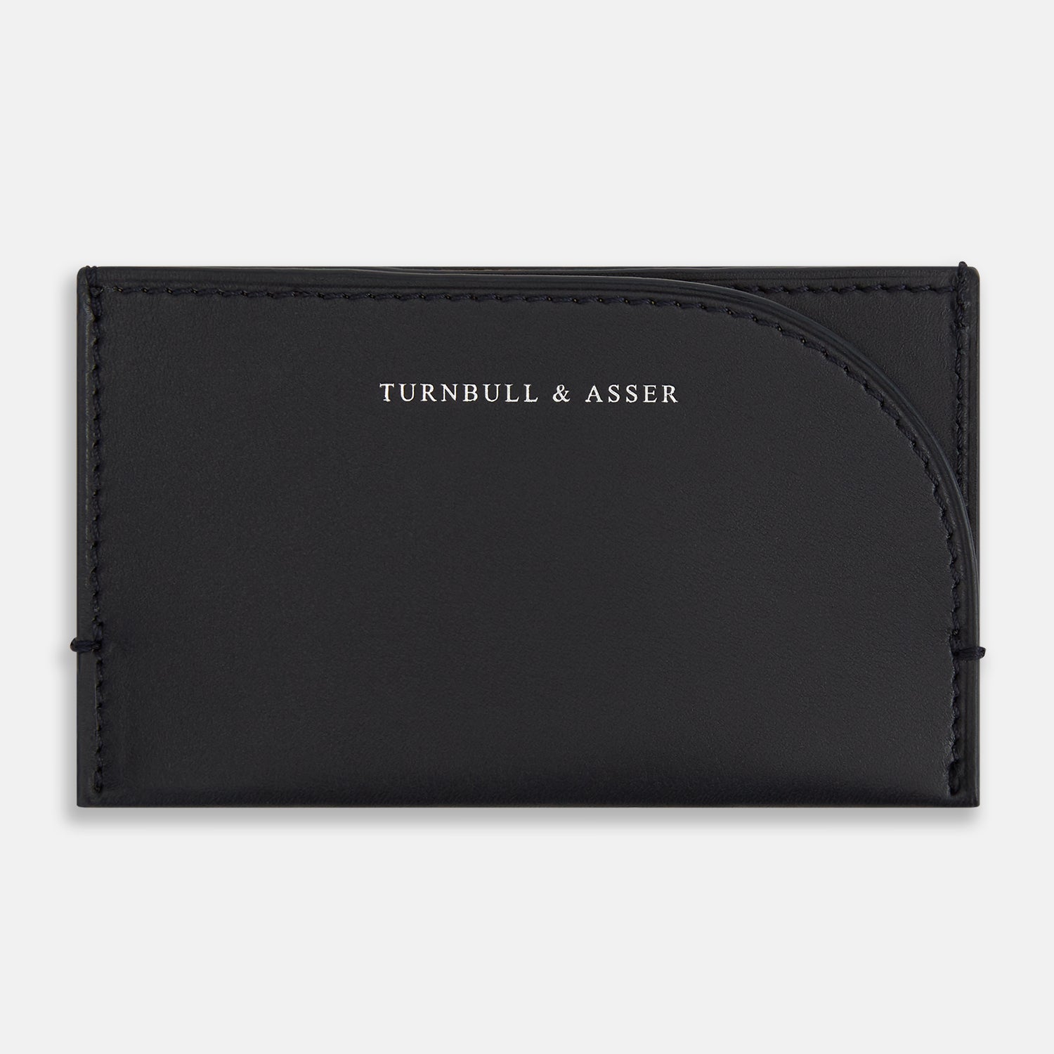 View 1 of product A refined navy Slim Rounded Card Case by Turnbull & Asser, crafted from Italian leather with neat stitching and the brand’s logo embossed in white on the front—perfect for carrying everyday essentials.