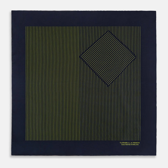 Navy and Yellow Stripe Silk Pocket Square Image 2