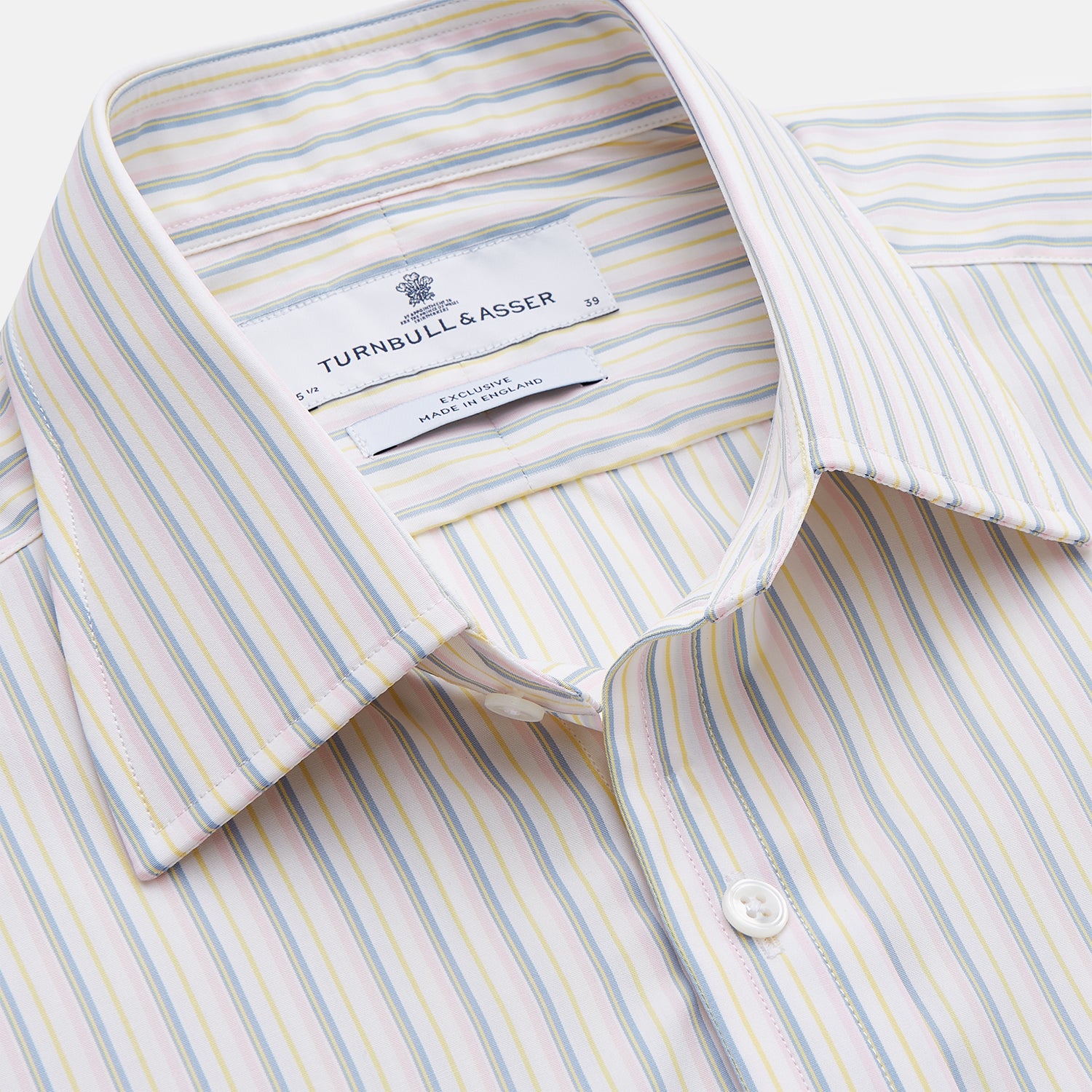 View 2 of product A Green Multi Stripe Cotton Regular Fit Mayfair Shirt by Turnbull & Asser, shown laid flat on a white background.