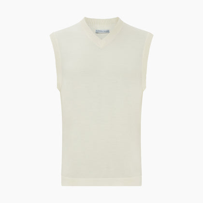 Cream Fine Merino V-Neck Vest Image 3