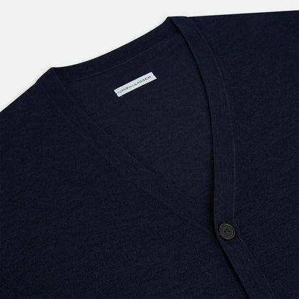 Navy Fine Merino V-Neck Cardigan Image 1