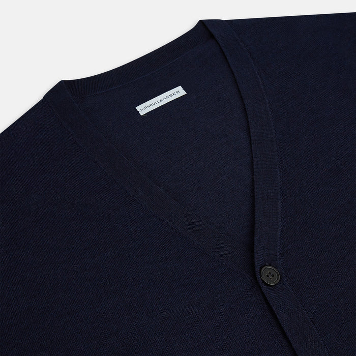 Navy Fine Merino V-Neck Cardigan Image 1