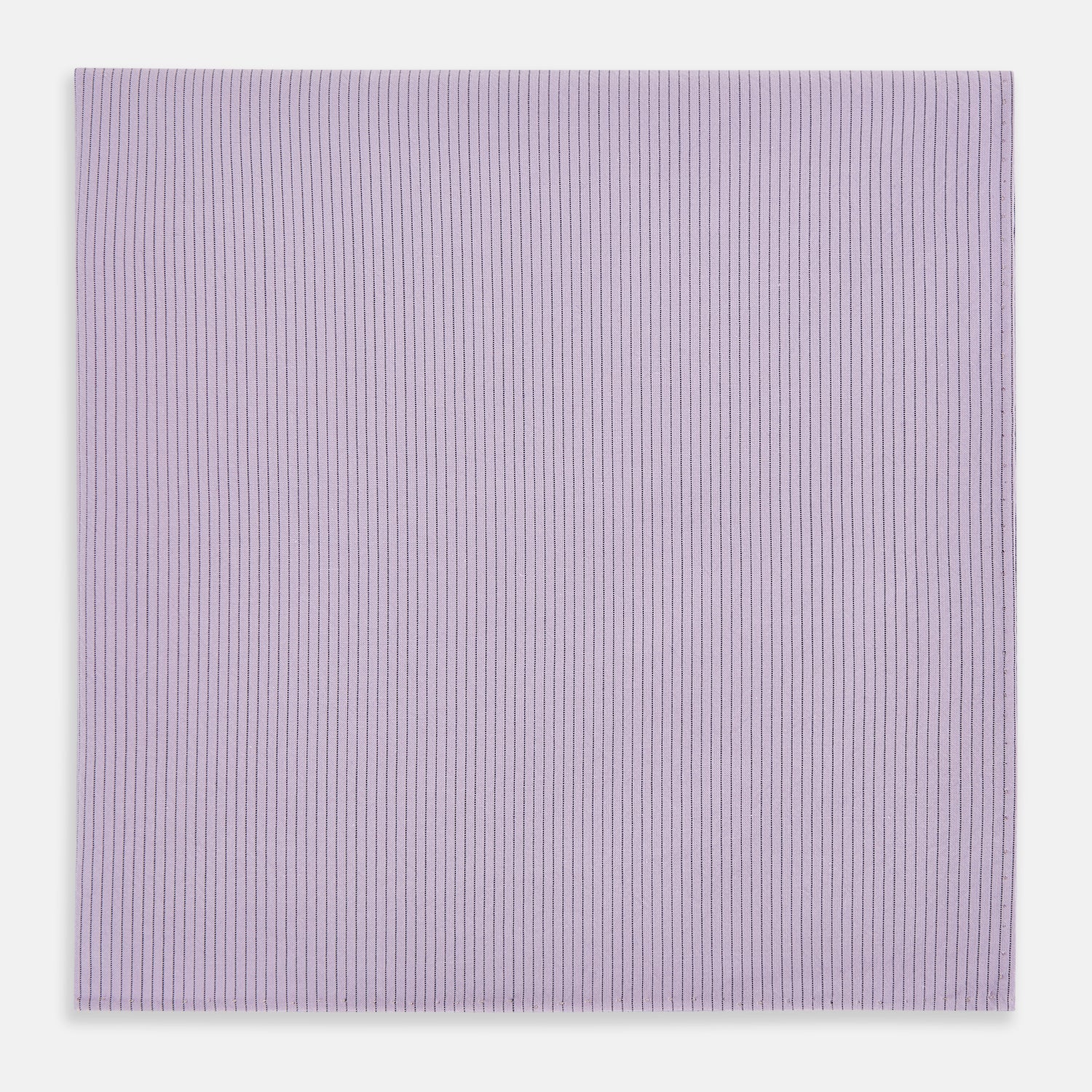 View 1 of product The Turnbull & Asser Lilac Pinstripe Hand-Rolled Handkerchief is a neatly folded, square, lavender piece with a subtle ribbed texture and hand-rolled edges, displayed flat on a white background.