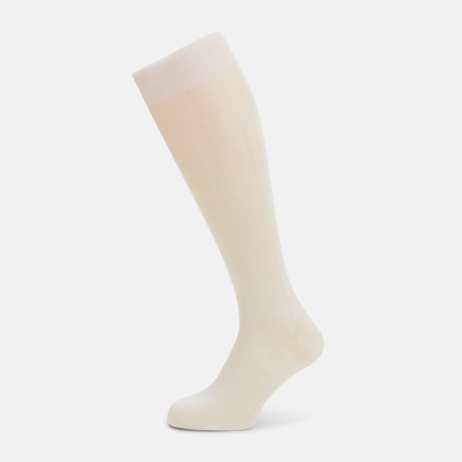 View 1 of product A single Turnbull & Asser Vanilla Silk Long Sock, knee-high and displayed upright, on a plain white background.