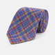 The Turnbull & Asser Blue Multi Tartan Silk Tie features a vibrant blue, yellow, and pink plaid pattern and is shown rolled up on a white background.