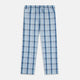 Turnbull & Asser Blue Multi Check Pyjama Trousers, featuring intersecting blue and white lines and a drawstring waistband, laid flat on a white background. Perfect to pair with your favorite cotton T-shirt for cozy comfort.