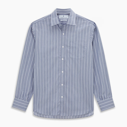 Pale Blue and White Pinstripe Cotton Blend Weekend Fit Finch Shirt Image 5