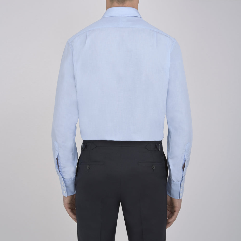 A Grey Cashmere Blend Shirt by Turnbull & Asser with a T&A collar and 3-button cuffs is neatly folded, showing its label, on a plain white background.