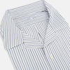 View 2 of product The Brown Multi Stripe Quarzo Nightshirt by Turnbull & Asser is a long-sleeve, knee-length Italian cotton nightshirt with brown and blue stripes, a collar, button placket, chest pocket, and cuffs. The dress is laid flat on a white background.