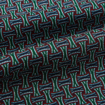 Forest Green and Red Weave Patterned Silk Cravat Image 3
