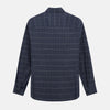 View 3 of product The Turnbull & Asser Royal Blue Check Hampstead Overshirt features a white windowpane pattern, long sleeves, two front pockets, and a chest pocket, displayed on a plain white background for an elegant classic look.